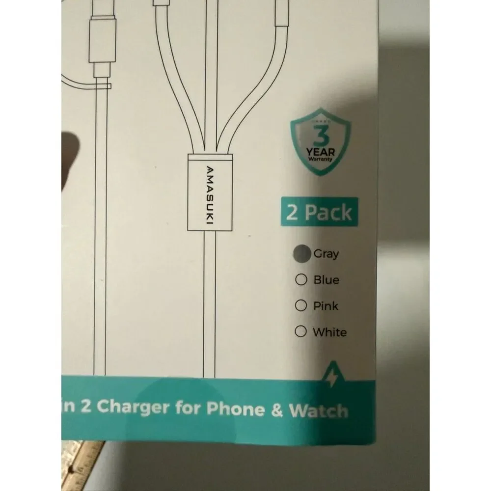 Amasuki 3-in-2 USB-C Charging Cable for Apple Watch, USB-C, and Lightning Device